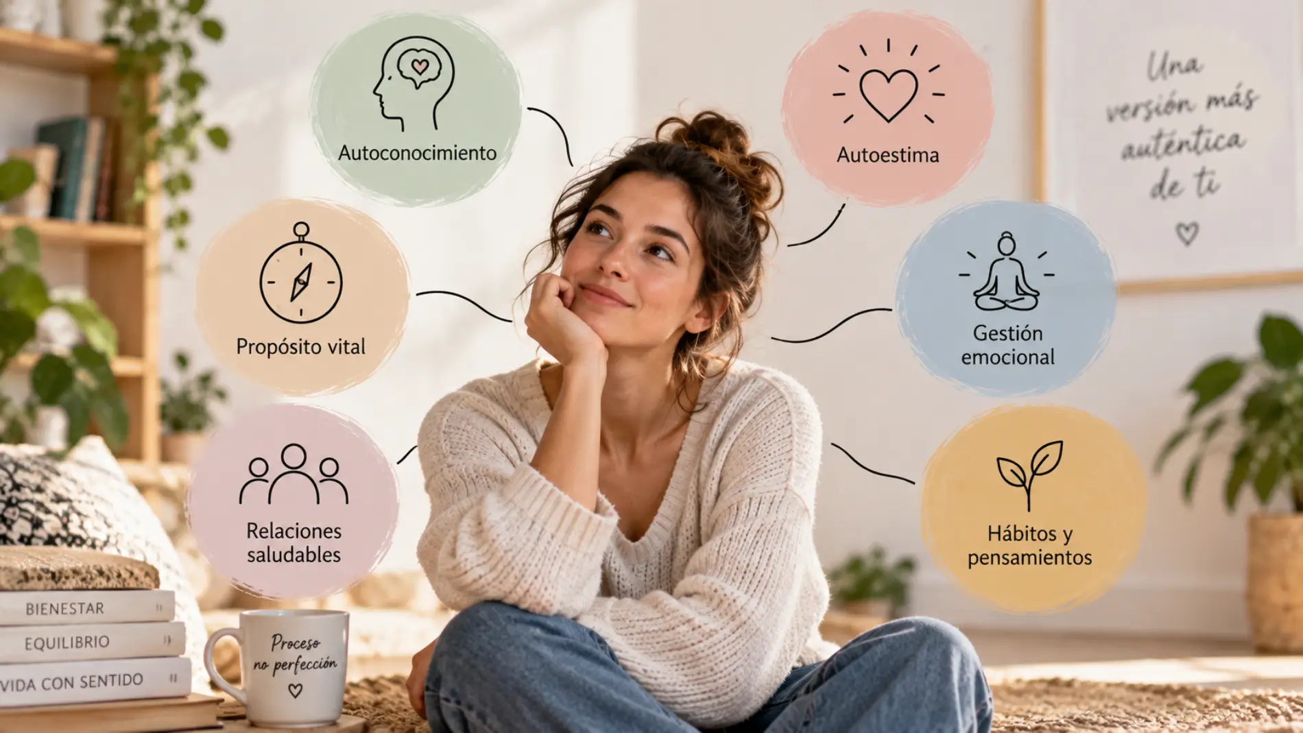 mujer pensando en areas del crecimiento personal